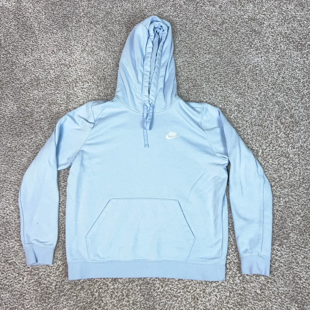 Nike Hoodie Mens Large Blue Pullover Fleece Sweatshirt Logo Club Sportswear Top